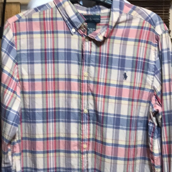 🚨B2G1 POLO RALPH LAUREN Soft Blue Pink Yellow White Striped Sleeved Button Up - Picture 2 of 6